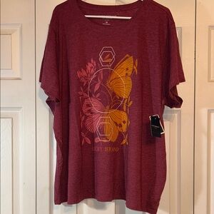 Lucky Brand Burgundy Tee with Yellow Butterfly Design